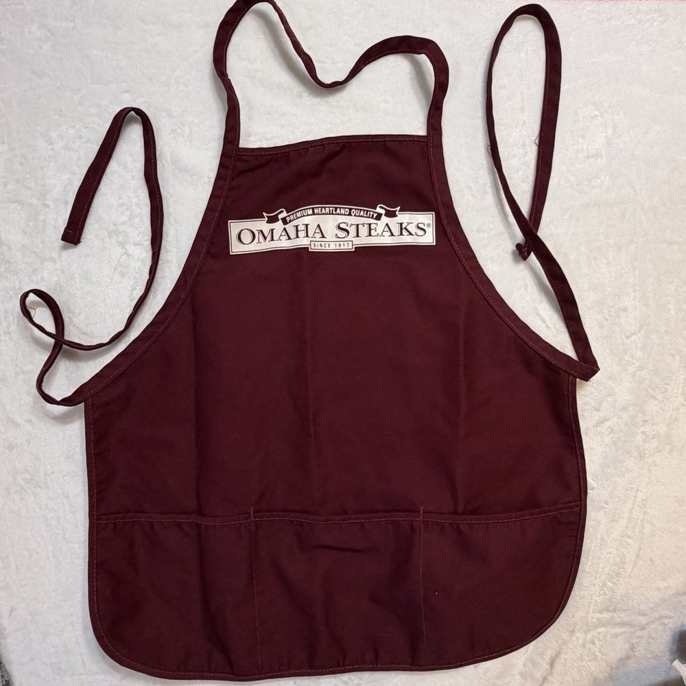 Omaha Steaks Bib Apron One Size Adult Bar Kitchen Barbecue Grill BBQ Maroon USA